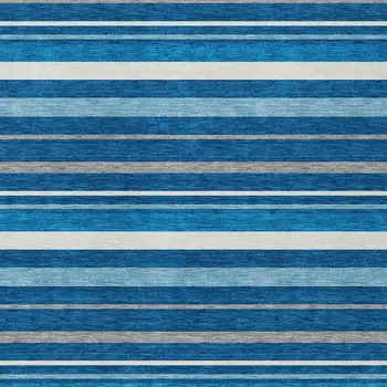 3' X 5' Denim Blue Gray And Ivory Striped Washable Indoor Outdoor Area Rug