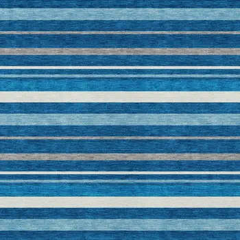 9' X 12' Denim Blue Gray And Ivory Striped Washable Indoor Outdoor Area Rug