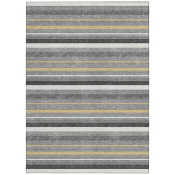 3' X 5' Gray Brown And Ivory Striped Washable Indoor Outdoor Area Rug