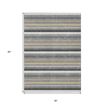 3' X 5' Gray Brown And Ivory Striped Washable Indoor Outdoor Area Rug