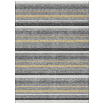 3' X 5' Gray Brown And Ivory Striped Washable Indoor Outdoor Area Rug