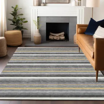 3' X 5' Gray Brown And Ivory Striped Washable Indoor Outdoor Area Rug