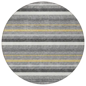 8' Gray Brown And Ivory Round Striped Washable Indoor Outdoor Area Rug