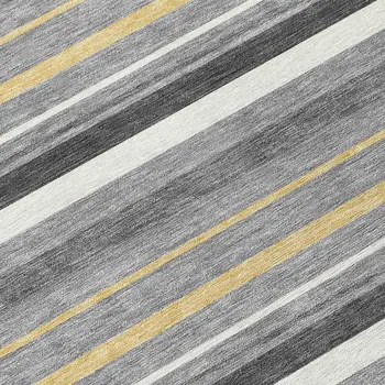 8' Gray Brown And Ivory Round Striped Washable Indoor Outdoor Area Rug