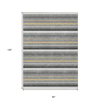 8' X 10' Gray Brown And Ivory Striped Washable Indoor Outdoor Area Rug