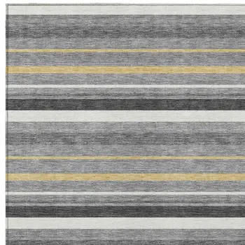 9' X 12' Gray Brown And Ivory Striped Washable Indoor Outdoor Area Rug