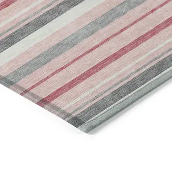 3' X 5' Pink And Gray Striped Washable Indoor Outdoor Area Rug