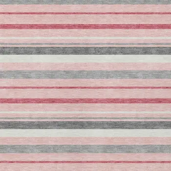 10' X 14' Pink And Gray Striped Washable Indoor Outdoor Area Rug