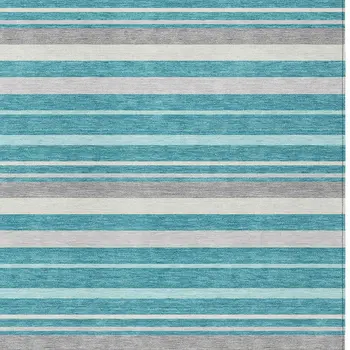5' X 8' Teal Blue Gray And Ivory Striped Washable Indoor Outdoor Area Rug