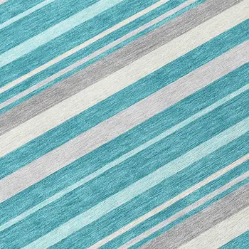 8' Teal Blue Gray And Ivory Round Striped Washable Indoor Outdoor Area Rug