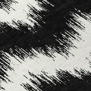 8' Black And Ivory Round Chevron Washable Indoor Outdoor Area Rug
