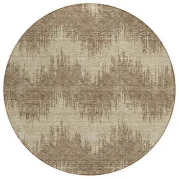 8' Brown And Beige Round Chevron Washable Indoor Outdoor Area Rug