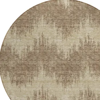 8' Brown And Beige Round Chevron Washable Indoor Outdoor Area Rug