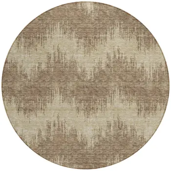 8' Brown And Beige Round Chevron Washable Indoor Outdoor Area Rug