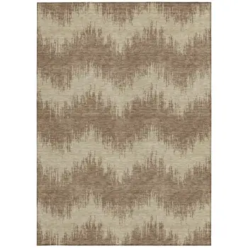 8' X 10' Brown And Beige Chevron Washable Indoor Outdoor Area Rug