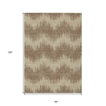 8' X 10' Brown And Beige Chevron Washable Indoor Outdoor Area Rug