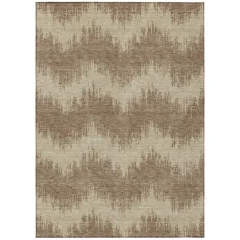 9' X 12' Brown And Beige Chevron Washable Indoor Outdoor Area Rug