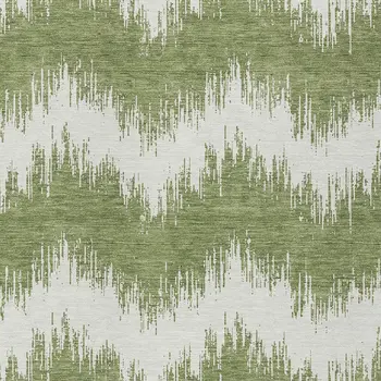 3' X 5' Green And Ivory Chevron Washable Indoor Outdoor Area Rug