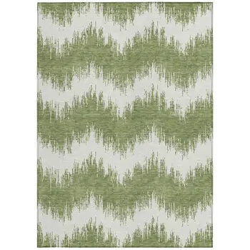5' X 8' Green And Ivory Chevron Washable Indoor Outdoor Area Rug