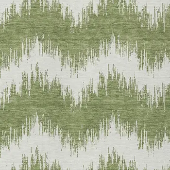 5' X 8' Green And Ivory Chevron Washable Indoor Outdoor Area Rug