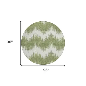 8' Green And Ivory Round Chevron Washable Indoor Outdoor Area Rug