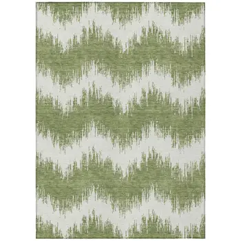 10' X 14' Green And Ivory Chevron Washable Indoor Outdoor Area Rug