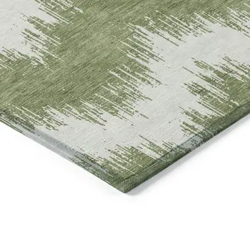 10' X 14' Green And Ivory Chevron Washable Indoor Outdoor Area Rug