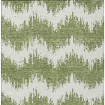 10' X 14' Green And Ivory Chevron Washable Indoor Outdoor Area Rug