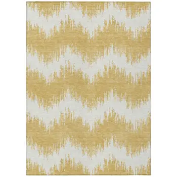5' X 8' Gold And Ivory Chevron Washable Indoor Outdoor Area Rug