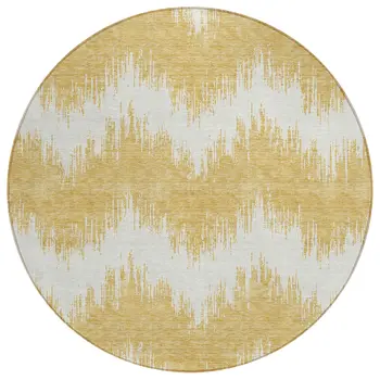 8' Gold And Ivory Round Chevron Washable Indoor Outdoor Area Rug