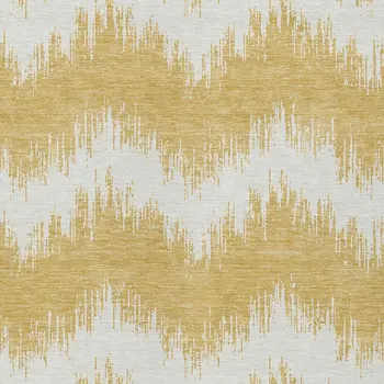 8' X 10' Gold And Ivory Chevron Washable Indoor Outdoor Area Rug