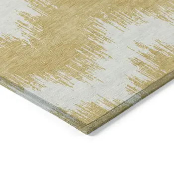 8' X 10' Gold And Ivory Chevron Washable Indoor Outdoor Area Rug