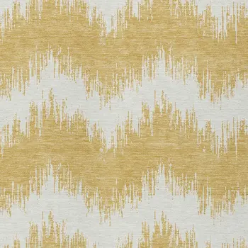 9' X 12' Gold And Ivory Chevron Washable Indoor Outdoor Area Rug