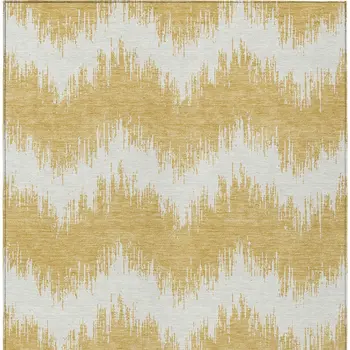 9' X 12' Gold And Ivory Chevron Washable Indoor Outdoor Area Rug