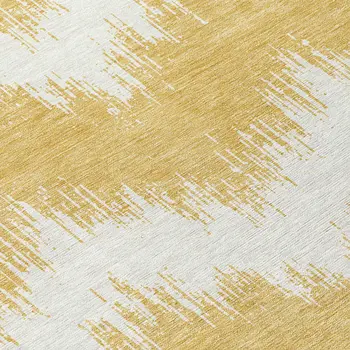 9' X 12' Gold And Ivory Chevron Washable Indoor Outdoor Area Rug