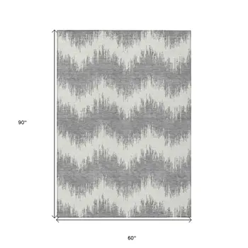 5' X 8' Gray And Ivory Chevron Washable Indoor Outdoor Area Rug