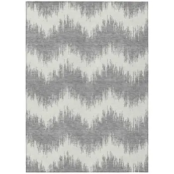5' X 8' Gray And Ivory Chevron Washable Indoor Outdoor Area Rug