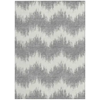 5' X 8' Gray And Ivory Chevron Washable Indoor Outdoor Area Rug