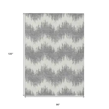 8' X 10' Gray And Ivory Chevron Washable Indoor Outdoor Area Rug