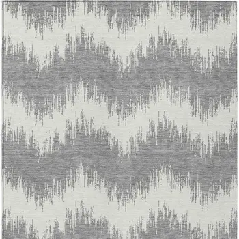 8' X 10' Gray And Ivory Chevron Washable Indoor Outdoor Area Rug
