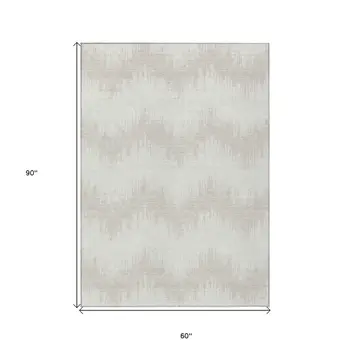 5' X 8' Ivory And Beige Chevron Washable Indoor Outdoor Area Rug