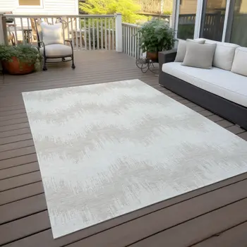 5' X 8' Ivory And Beige Chevron Washable Indoor Outdoor Area Rug