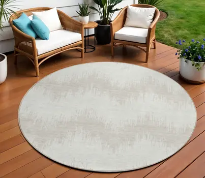 8' Ivory And Beige Round Chevron Washable Indoor Outdoor Area Rug