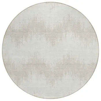 8' Ivory And Beige Round Chevron Washable Indoor Outdoor Area Rug