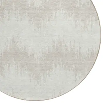 8' Ivory And Beige Round Chevron Washable Indoor Outdoor Area Rug
