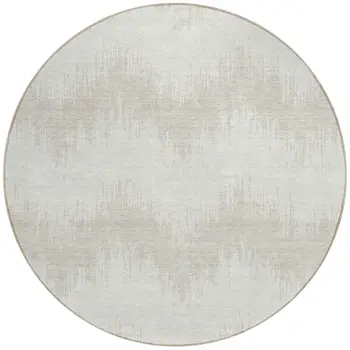 8' Ivory And Beige Round Chevron Washable Indoor Outdoor Area Rug