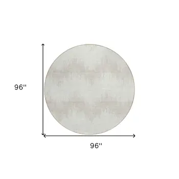 8' Ivory And Beige Round Chevron Washable Indoor Outdoor Area Rug