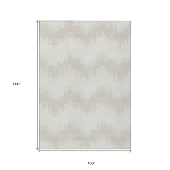 9' X 12' Ivory And Beige Chevron Washable Indoor Outdoor Area Rug