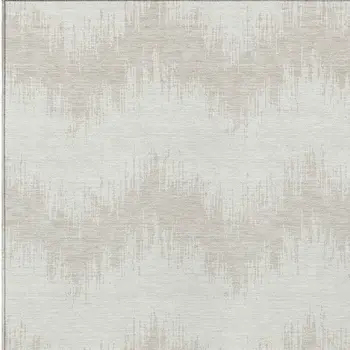 9' X 12' Ivory And Beige Chevron Washable Indoor Outdoor Area Rug