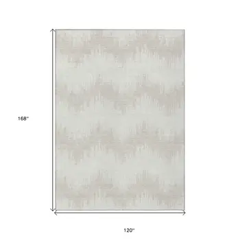 10' X 14' Ivory And Beige Chevron Washable Indoor Outdoor Area Rug